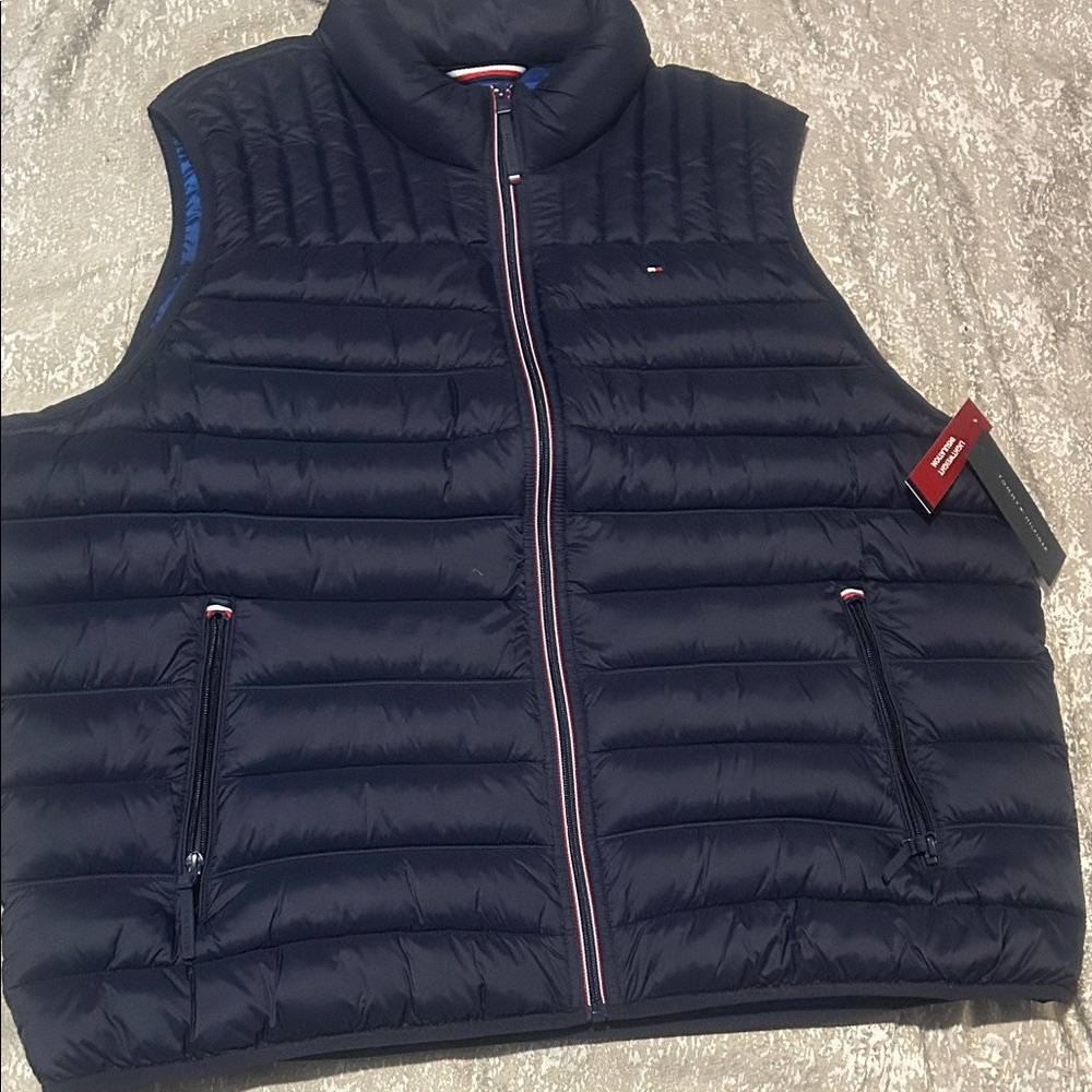 Tommy Hilfiger Navy Quilted Down-Style Puffer Vest with Trim